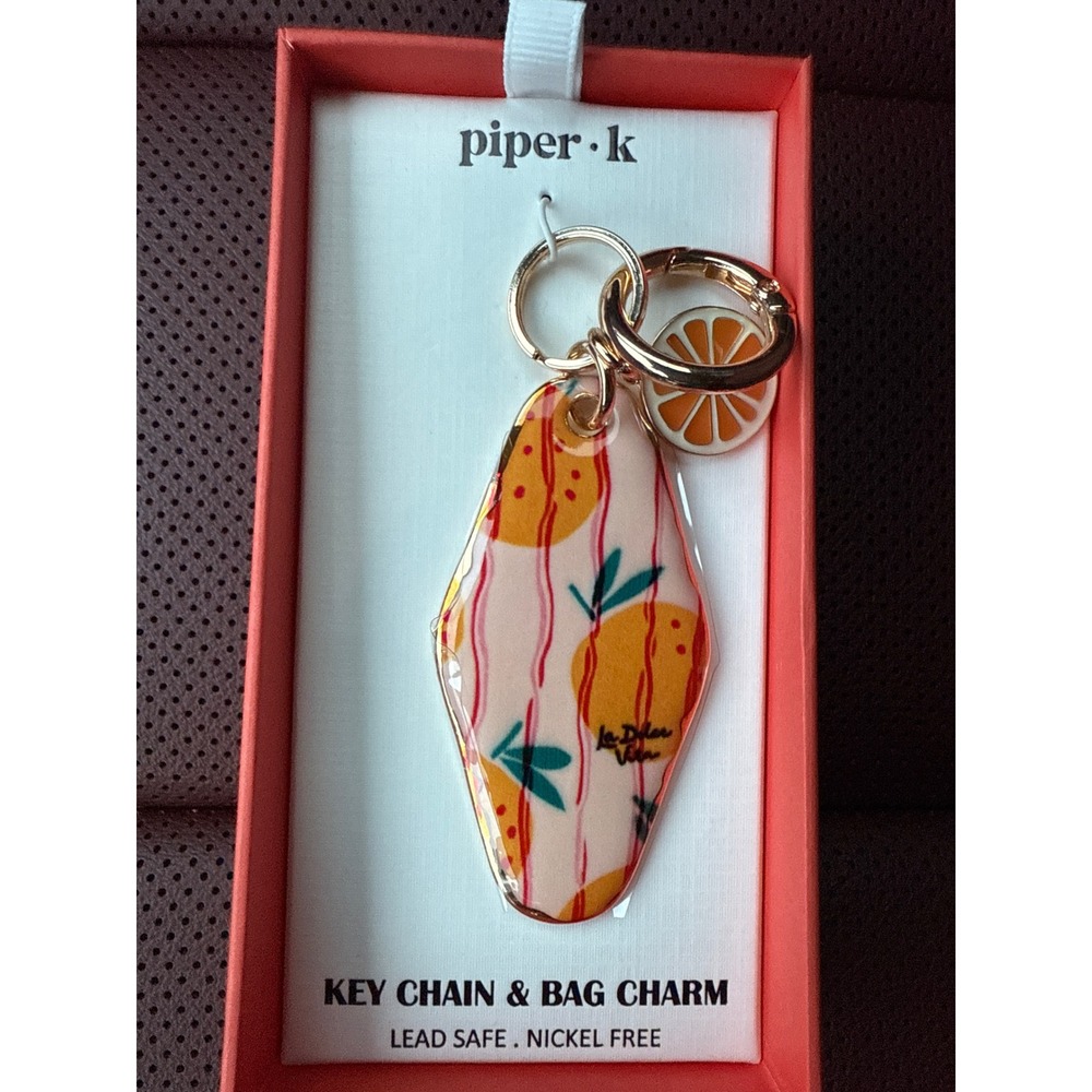 Piper K Keychain Bag Charm Orange Slice Fruit Gold‎ Tone Cute Fun Accessory